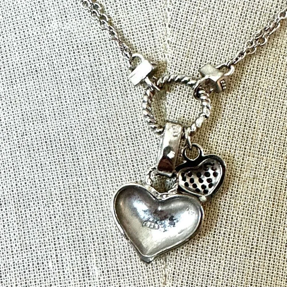 DBJ silver double heart pendant necklace